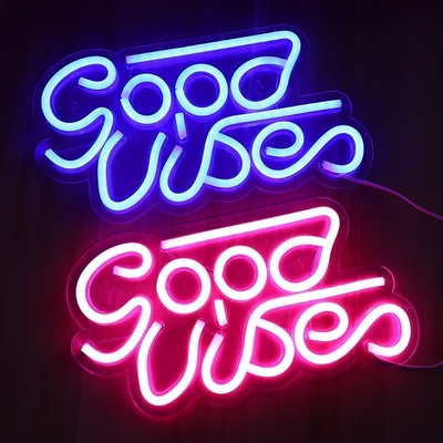 27.5*15cm Custom Blue Good Vibes Neon Sign για τοίχο του υπνοδωματίου Διακόσμηση τοίχου USB Powered Lighting
