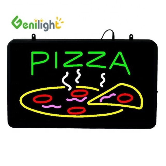 ABS ανοικτό καλούπι ορθογώνιο Custom Pizza Wall Light Ακρυλική ανοικτή πινακίδα Νεόν Led με κρεμασμένο τσιάν