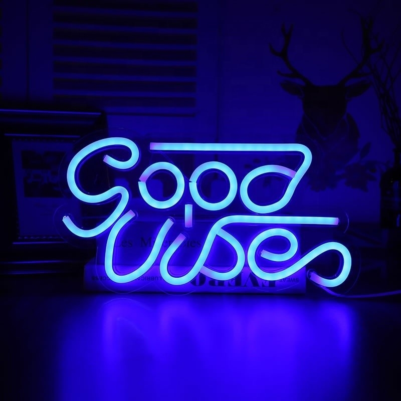 27.5*15cm Custom Blue Good Vibes Neon Sign για τοίχο του υπνοδωματίου Διακόσμηση τοίχου USB Powered Lighting