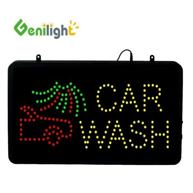 Genilight Indoor 22*13inch DC12v LED Ανοιχτό σήμα πλύσης αυτοκινήτων με πλαστικό φόντο αλουμινίου